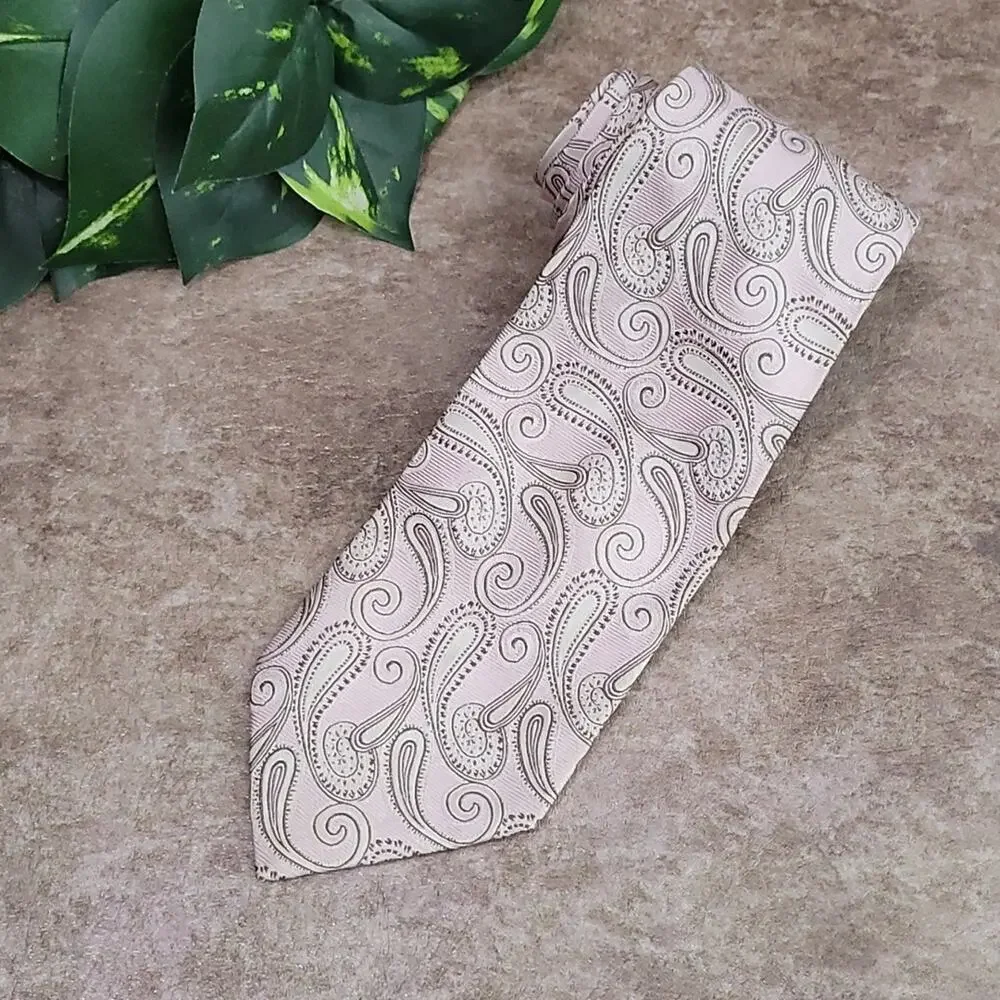 Unbranded Men's Pink & Brown Paisley Print Silk Necktie